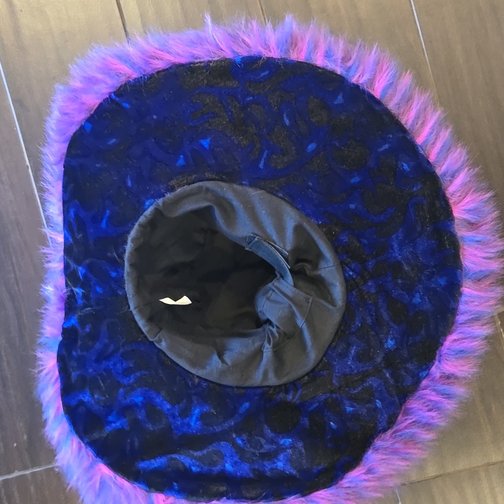 70’s Style Big Pimp Daddy Blk/Blue Velvet Hat - Picture 2 of 4